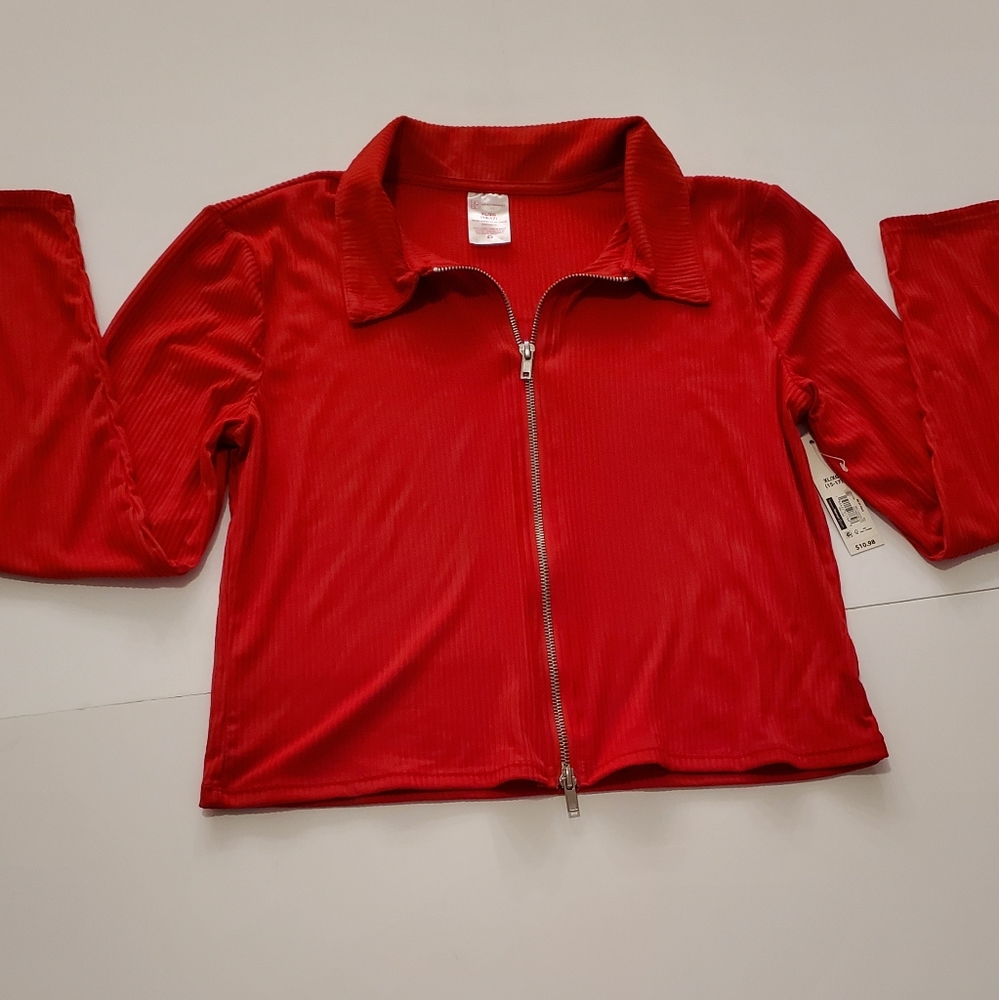 Cute Red, Long Sleeve, Ribbed Blouse XL